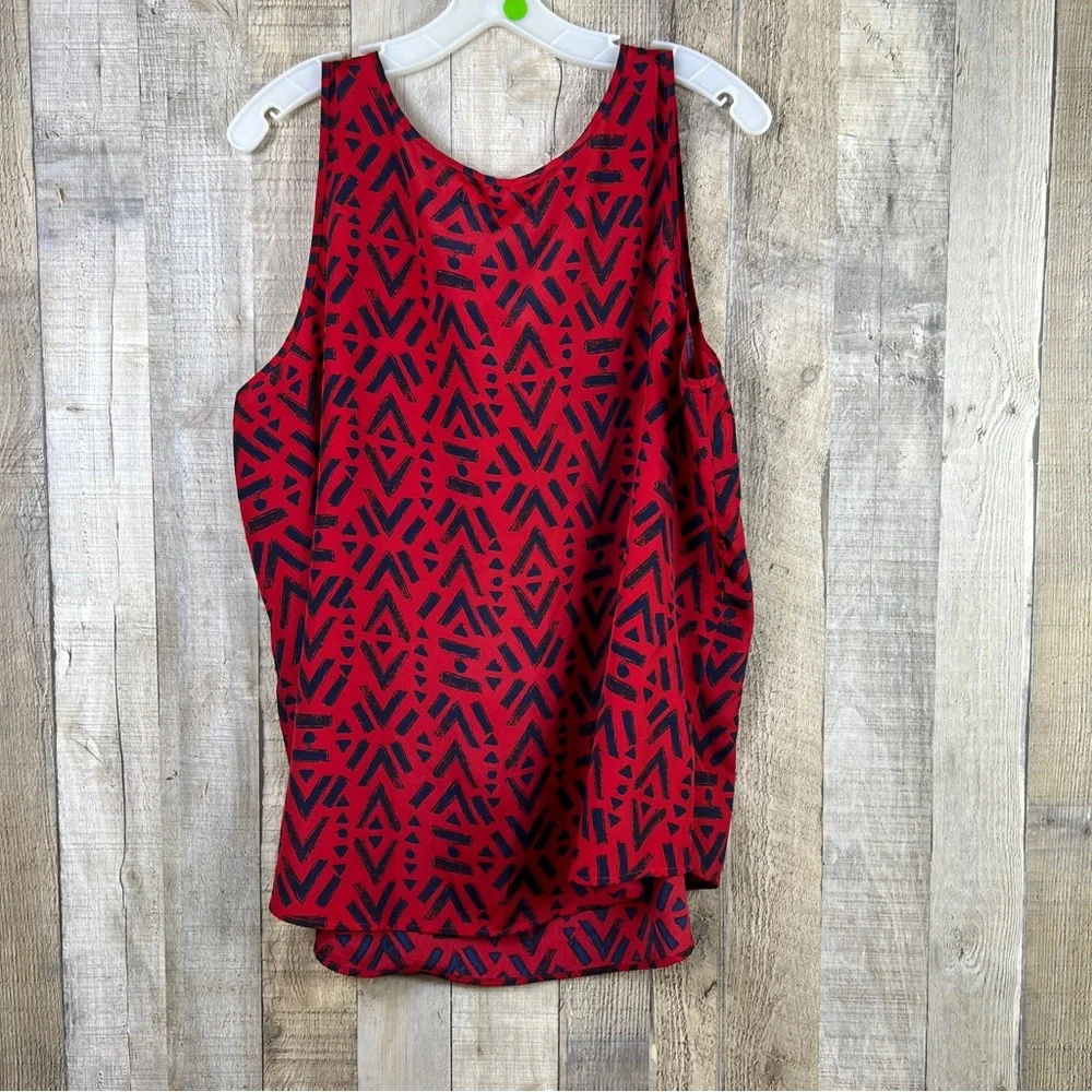 Faded Glory XXL(20) Red & Navy Blue Print Tank Top